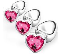 3 Pezzi Anale Metallo,Anal Butt Plug,Set Plug Anale Con Cristallo Diamante,3 Taglie per Donna, Coppia, Uomo,Principianti,rosso rosa
