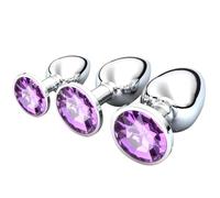 3 Pezzi Anale Metallo, Anal Butt Plug, Set Plug Anale con Cristallo Diamante, Large Medium Small Plug Anale Giocattoli del Sesso per Principianti Donne, Coppie, Uomini, Viola