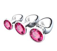 3 Pezzi Anale Metallo, Anal Butt Plug, Set Plug Anale con Cristallo Diamante, Large Medium Small Plug Anale Giocattoli del Sesso per Principianti Donne, Coppie, Uomini, Rosso Rosa