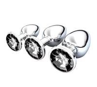 3 Pezzi Anale Metallo, Anal Butt Plug, Set Plug Anale con Cristallo Diamante, Large Medium Small Plug Anale Giocattoli del Sesso per Principianti Donne, Coppie, Uomini, Nero