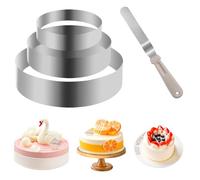 3 Pezzi Anelli per Torte Rotondi con Spatola per Glassa, Cerchio per Torta in Acciaio Inossidabile, Set di Anello per Torta Rotondo, Coppapasta Tondo, Stampi per anelli per Mousse/Pasticceria/Dessert