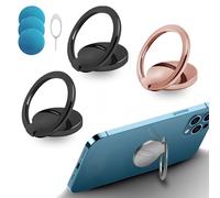 3 Pezzi Anello per Cellulare, Rotazione a 360° Supporto Cellulare Rotazione,Con 3pezzi di ferro+1perno di carta Supporto per Cellulare Anello per Tutti gli Smartphone (2 Nero+Oro Rosa)