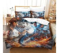 3 Pezzi AnimalCopripiumino Stampa 3DDragon Vs Tiger Art Ultra Morbida Cerniera Nascosta Microfibra Con Chiusura A Cerniera E 2 Federe Per Bambini E AdultiSuper King(260x220cm)