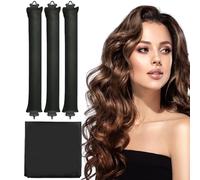 3 Pezzi Arricciacapelli con Sciarpa di Seta Heatless Hair Curler Ferro Capelli Bigodino Lungo per Boccoli Bigodini Morbidi per Dormire Arriccia Capelli per Lo Styling Dei Fai-Da-Te (Nero)