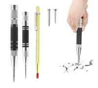 3 Pezzi Automatico Mano Punzone Centrale Utensili, Marchio Posizionamento Strumento di Punzonatura Centrale con Scriba in Lega, Centrale Caricato a Molla con Punte di Ricambio per Legno Metallo