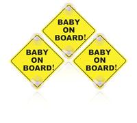 3 Pezzi Baby on Board Segnali di Avvertimento, baby on board adesivo auto,Segnali per bambini a bordo con doppie ventose, 12.5x12.5cm Cartello per Auto Bambini a Bordo