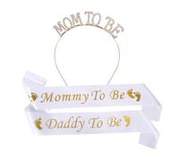 3 pezzi Baby Shower Party Sash Mommy to Be Fasce Daddy to Be Sash Bianco Baby Shower Fasce Mum to Be Corona, accessorio per capelli per donne incinte, regalo per feste di benvenuto