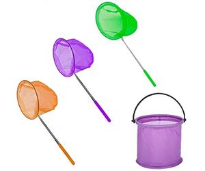 3 Pezzi Bambini Rete da Pesca，con 1 Secchio Pieghevole，Farfalla telescopica Reti，Ideali per Catturare Insetti di Farfalle Piccoli Pesci Insetto.