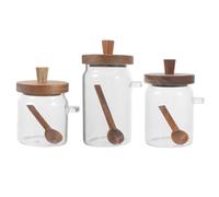 3 Pezzi Barattolo in Vetro Trasparente con Coperchio e Cucchiaio | Set da 400ml, 600ml e 900ml, Legno e Vetro, per Dosaggio Accurato