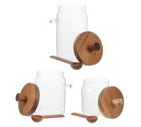 3 Pezzi Barattolo Trasparente in Vetro con Coperchio | Set da 400ml, 600ml e 900ml, Cucchiaio in Legno, per Bucato e Chicchi di Caffè