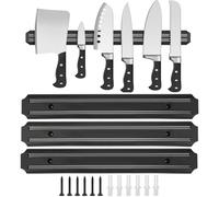 3 Pezzi Barra Magnetica Coltelli,33cm Portacoltelli Magnetico Acciaio Inox | con Magnete Forte e 6 Viti, Calamita Coltelli Cucina, Barra Mmagnetica per Cucina, Ufficio, Sala Attrezzi, Nero
