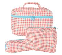 3 Pezzi Beauty Case, Floreale Grande Capacità per Il Trucco, Borsa da Toilette Trapuntata, Beauty Case da Viaggio Cotone Morbido, Beauty Trapuntato Grandei da Toilette Makeup Bag Organizer