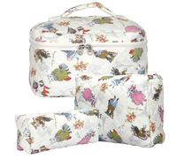 3 Pezzi Beauty Case, Floreale Grande Capacità per Il Trucco, Borsa da Toilette Trapuntata, Beauty Case da Viaggio Cotone Morbido, Beauty Trapuntato Grandei da Toilette Makeup Bag Organizer