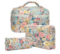 3 Pezzi Beauty Case, Floreale Grande Capacità per Il Trucco, Borsa da Toilette Trapuntata, Beauty Case da Viaggio Cotone Morbido, Beauty Trapuntato Grandei da Toilette Makeup Bag Organizer