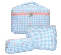 3 Pezzi Beauty Case, Floreale Grande Capacità per Il Trucco, Borsa da Toilette Trapuntata, Beauty Case da Viaggio Cotone Morbido, Beauty Trapuntato Grandei da Toilette Makeup Bag Organizer