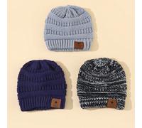 3 pezzi Berretto lavorato a maglia con applicazioni alla moda per neonati, adatto per autunno e inverno 4-7Y,0-6M,6-12M,1-2Y,2-3YTessuto