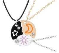 3 Pezzi Bff Collana Amicizia a Tre, Ciondolo Collana Stella Mezzaluna Sole, Ciondolo Stella Mezzaluna Sole dell per 3 per Regalo Donna Laurea Compleanno, Ciondolo Puzzle BFF Set(Argento Oro Nero)