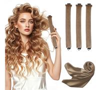 3 Pezzi Bigodini Senza Calore, e 1 Sciarpa Seta,Bigodino Lungo per Boccoli,Bigodino Bacchette Flessibili con Ganci, Ferro Arricciacapelli Senza Calore,Bigodini Heatless per Tutti Tipi Capelli(Cachi)