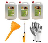 3 Pezzi - Bioetanolo combustibile stufe Bio Sprint 5 litri 99,9% inodore no fumo naturale no zolfo + Accendino + Imbuto + Guanti Omaggio