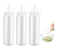 3 Pezzi Bottiglia Squeeze di Plastica,500ml Biberon Cucina,Trasparente Condimento Dispenser,a Prova di Perdite e Senza BPA,Contenitore Oliera Plastica,Bottiglia per Squeeze con Tappi per Ketchup,Salse