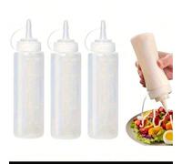 3 pezzi Bottiglie da 4 once con tappi in plastica e tazza dosatrice, dispenser rotante adatto per ketchup, tahina, salsa barbecue, condimento per insalata, olio d'oliva, ideale per uso ristorante 1 pz