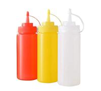 3 pezzi, bottiglie da spremere per condimenti, senape, in plastica, per salse, ketchup, con tappo a vite, per uso domestico e in cucina