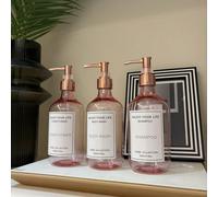 3 pezzi Bottiglie ricaricabili da 500ml/16oz colore rosa, con pompette color oro rosa, per shampoo, bagnoschiuma, balsamo, bottiglie per lozione da bagno d'hotel, con etichette impermeabili 500mlPET