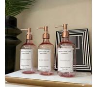 3 pezzi Bottiglie ricaricabili da 500ml/16oz colore rosa, con pompette color oro rosa, per shampoo, bagnoschiuma, balsamo, dispenser per lozione da bagno d'hotel, con etichette impermeabili 500ml,bagn