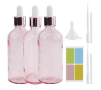 3 pezzi bottiglie vuote di olio essenziale, 100ml, bottiglie e pipette da profumi, pipetta boccette con contagocce, rosa, con 1 foglio di adesivo, 1 imbuto, 2 contagocce, per profumi, cosmetici