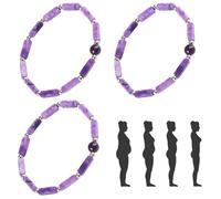 3 Pezzi Bracciale Ametista, Rettangolare Braccialetti di Ametista, Elastici e Regolabili, Braccialetti Di Cristallo Con Pietre Preziose Naturali, per la Perdita di Peso e Alleviare lo Stress, 19cm