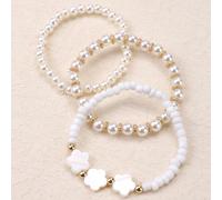 3 pezzi Braccialetti elastici con perline a forma di fiore bianco, cuore, stella e farfalla per ragazze Tagli Unica,Farfalla,stella a cinque punte,AmoreABS