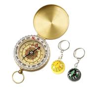 3 Pezzi Bussola Nottilucente in Ottone, Tascabile e Portachiavi, per Campeggio, Escursionismo, Caccia e Navigazione (Verde+Giallo)
