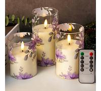 3 pezzi Candele in acrilico senza fiamma tremolante con telecomando e timer, candele a LED a forma di fiori viola con batteria, candele a cera realistica a pilastro con fiamma calda, adatte per la dec