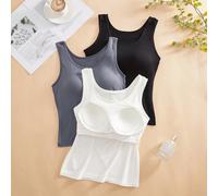 3 pezzi Canotta da donna in rayon con spalline sottili, giacca, sottile, aderente, con reggiseno integrato, essenziale per la casa, traspirante, comoda per uso casual L,M,S,XLColore unicoTessuto in ma