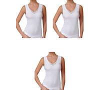 3 Pezzi Canotta Donna Spalla Larga Jadea 9201 Inserti in Macramè in Interlock