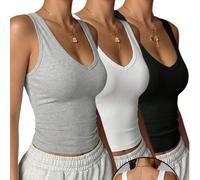 3 pezzi Canotte da donna con scollo a V sexy, traspiranti e confortevoli, adatte da indossare dentro o fuori, adatte per tutte le stagioni, nuovo stile primavera/estate L,M,S,XL,XXLColore unicoPoliest