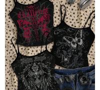3 pezzi Canotte da donna stile grunge con stampa retrò di ali di farfalla e croce, adatte per l'estate, l'aeroporto, lo stile di strada, lo stile Y2K L,M,S,XL,XSAnimale,Grafico,LettereTessuto
