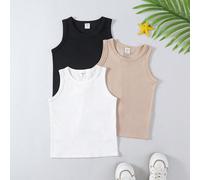 3 pezzi Canottiere alla moda in bianco nero e kaki ad elastico a 3 colori per ragazze giovani, adatti per luso quotidiano e le vacanze estive, possono essere indossati come indumenti o sottogiacca 6Y,