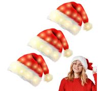 3 pezzi cappelli di Natale, cappello di Babbo Natale, 35*45cm cappello di Babbo Natale con illuminazione, cappello di Natale con luce LED rossa per Natale, Capodanno unisex caldo ispessito cappello di