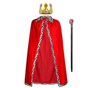 3 pezzi cappotto regina cappotto di velluto + corona re regina + scettro per donne e uomini Halloween adulti teatro carnevale travestimento carnevale carnevale travestimento (rosso, 49,2 in/125 cm)