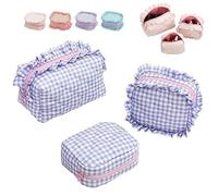 3 Pezzi Carine Borse Trucco Trapuntate Quadri,Mini Gingham Cosmetici Toilette,Portatile Estetica Pouch Donne Viaggio