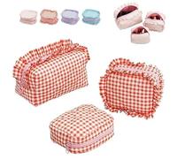 3 Pezzi Carine Borse Trucco Trapuntate Quadri,Mini Gingham Cosmetici Toilette,Portatile Estetica Pouch Donne Viaggio