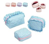 3 Pezzi Carine Borse Trucco Trapuntate Quadri,Mini Gingham Cosmetici Toilette,Portatile Estetica Pouch Donne Viaggio