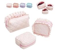 3 Pezzi Carine Borse Trucco Trapuntate Quadri,Mini Gingham Cosmetici Toilette,Portatile Estetica Pouch Donne Viaggio