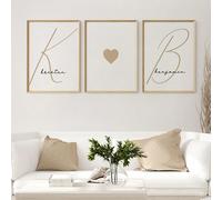 3 pezzi cartellone personalizzato beige, personalizzabile con nome, opera d'arte su tela, stile minimalista moderno, adatto per soggiorno, camera da letto, decorazione appartamento, senza cornice incl