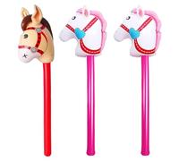3 Pezzi Cavallo Bastone Gonfiabile Extra Resistente - Set Completo con Testa Equina Realistica, Bastoncini Incoraggianti per Bambini, Decorazioni Festa Tema Cavallo Natale Compleanno(Rosa e Marrone)