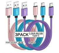 3 pezzi Cavo di ricarica rapida USB C [3.3/6.6/10ft] Cavo di ricarica USB A a C in nylon intrecciato, Cavo di sincronizzazione dati porta C, Compatibile con Samsung Galaxy A14 5G A13 A54 A53 S23 S22 U