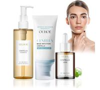 3 Pezzi Centella Skincare, Centella Cleansing Oil + Siero Asiatica + Sunscreen, Siero Centella Madagascar, Centella Asiatica Pore Cleansing Oil, Delicato e leggero, per Pelli Sensibili