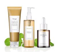 3 Pezzi Centella Skincare Kit, Centella Cleansing Oil, Centella Detergente Viso, Centella Siero Viso, Madagascar Centella Skincare, Idratante, Riduce i Pori, Adatto a Tutti i Tipi di Pelle