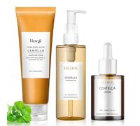 3 Pezzi Centella Skincare Set, Madagascar Centella Cleansing Oil, Centella Detergente Viso, Siero Centella Asiatica, Delicato e Leggero, per Pelli Sensibili e a Tendenza Acneica